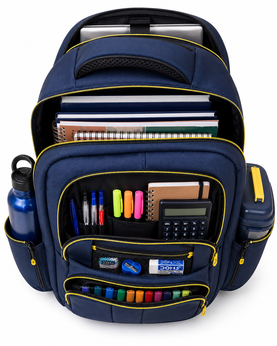 Navy Yellow Edge School Backpack – 7 Pocket Laptop & Books Bag