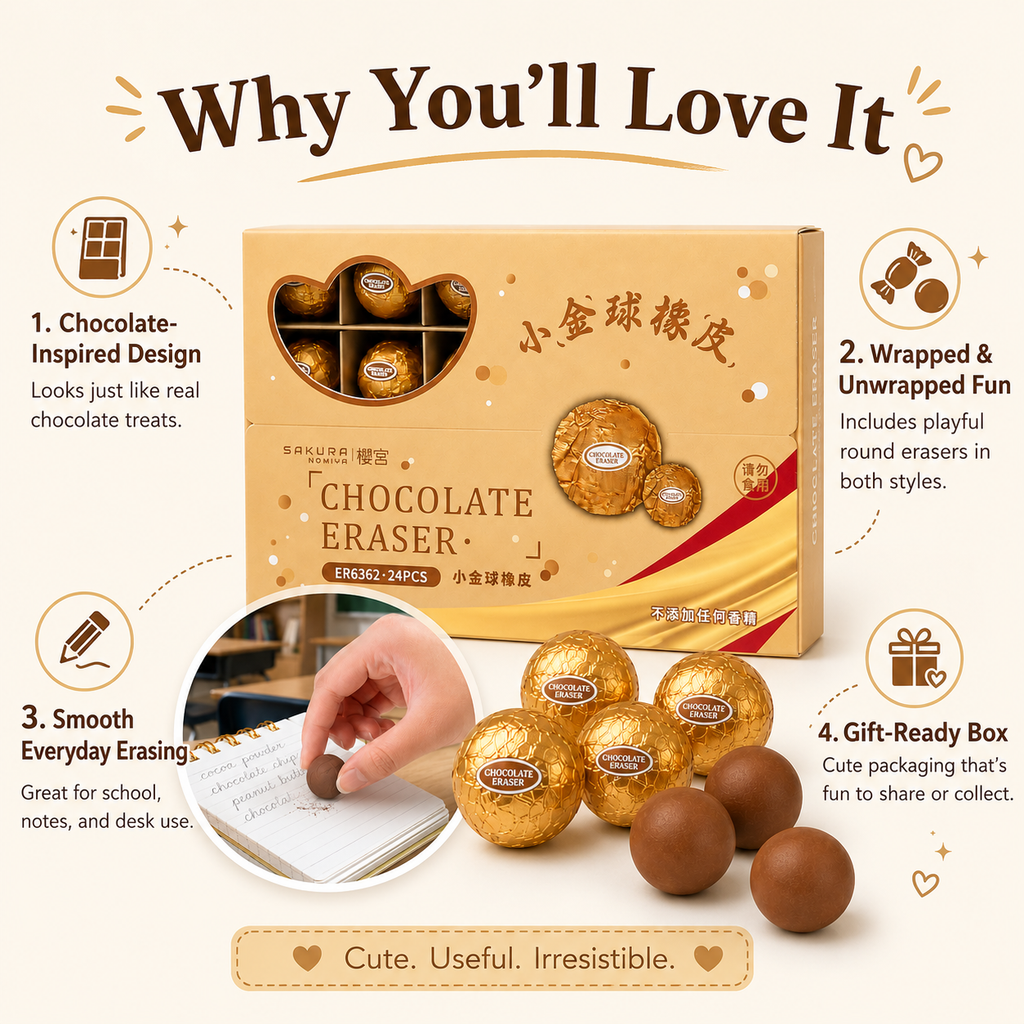 Chocolate Eraser Gift Box – 24 Pcs Cute Chocolate-Shaped Erasers