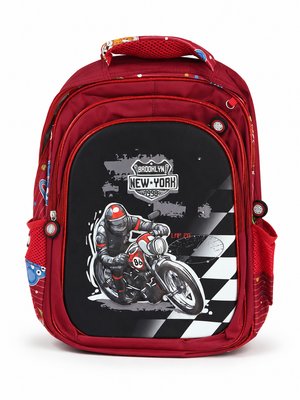 3D Motorcycle Racing School Backpack for Kids – Red, 40cm