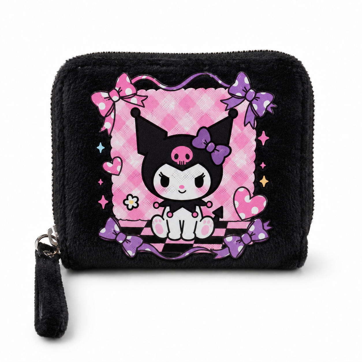 Kawaii Kuromi Fluffy Zip Wallet – Compact Card, Cash & Coin Purse