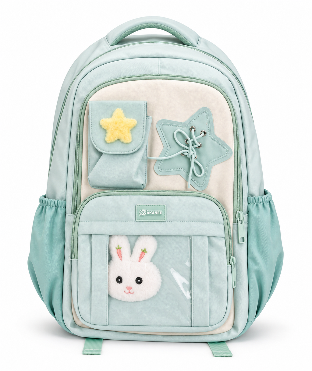 Minty Bunny 8-Pocket School Backpack – 52cm