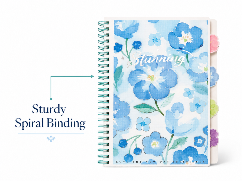 Stunning Blue Floral Spiral Notebook – 21cm x 14cm