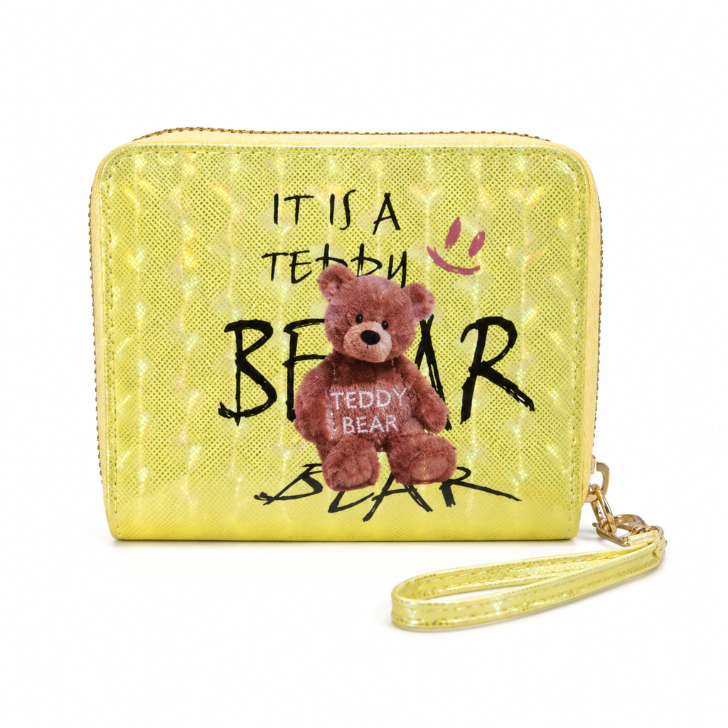 Teddy Glow Zip Clutch – Compact Card, Cash & Coin Wallet