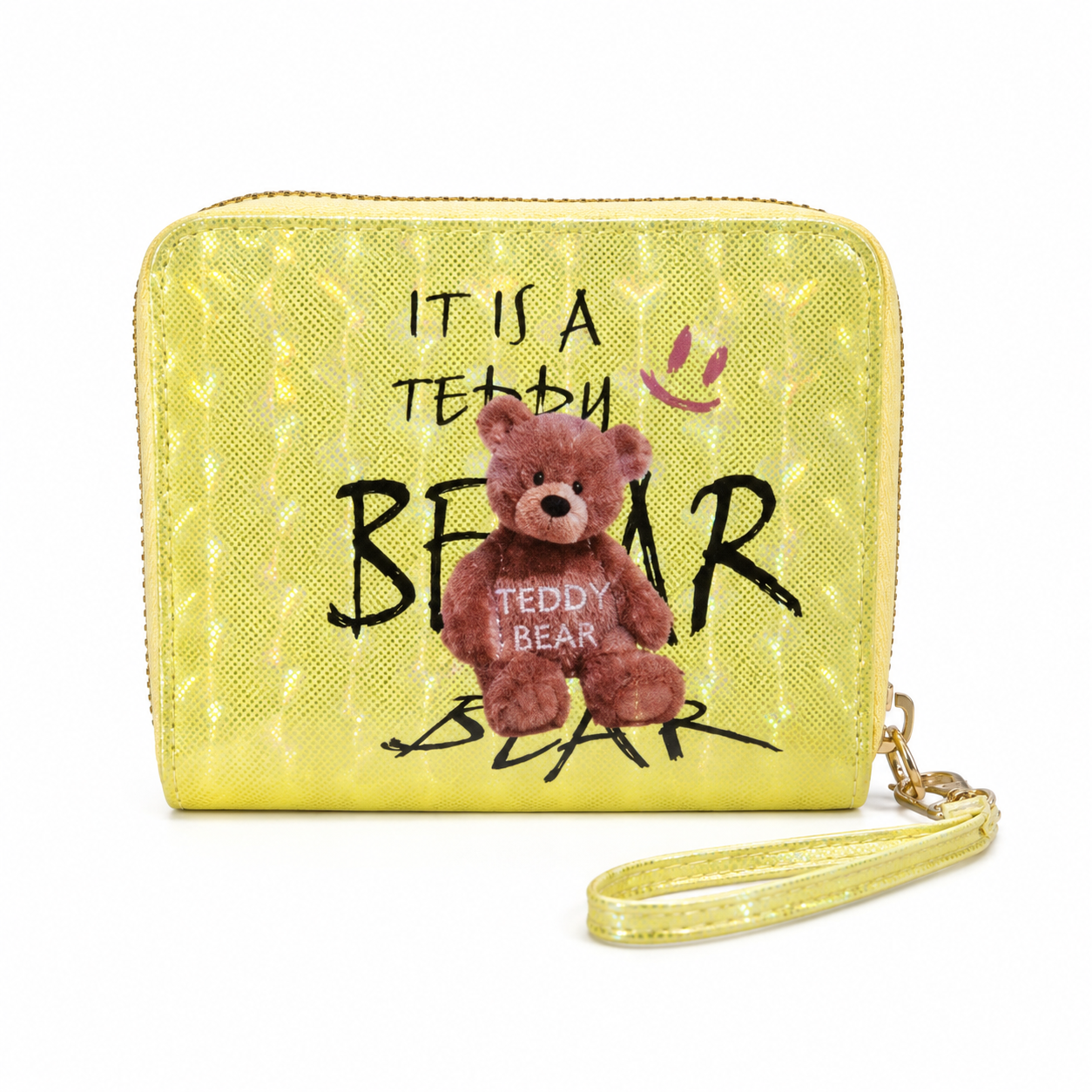 Teddy Glow Zip Clutch – Compact Card, Cash & Coin Wallet