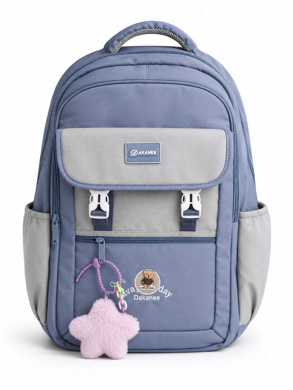 Large 7-Pocket Everyday Backpack with Star Charm – Dusty Blue, 52cm