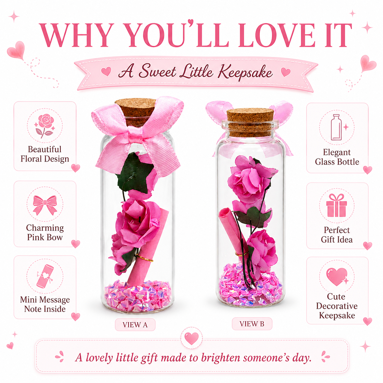 Blush Rose Keepsake Bottle – Mini Forever Rose Gift Jar