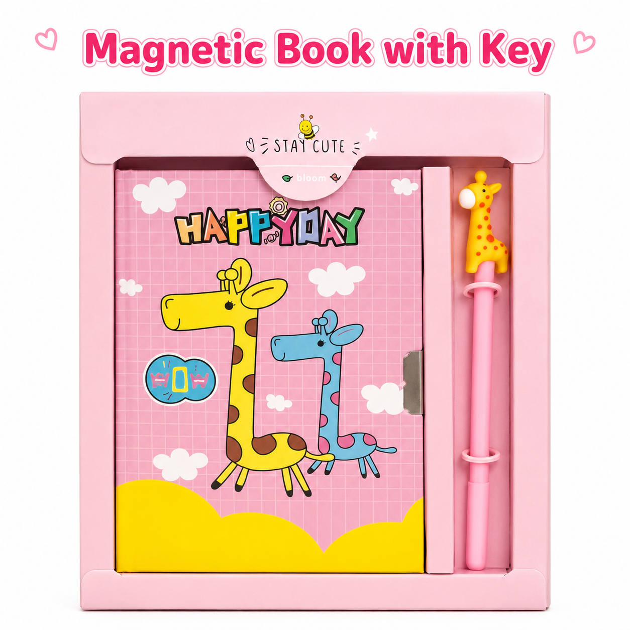 Happy Day Giraffe Magnetic Notebook with Key – Cute Secret Diary Set