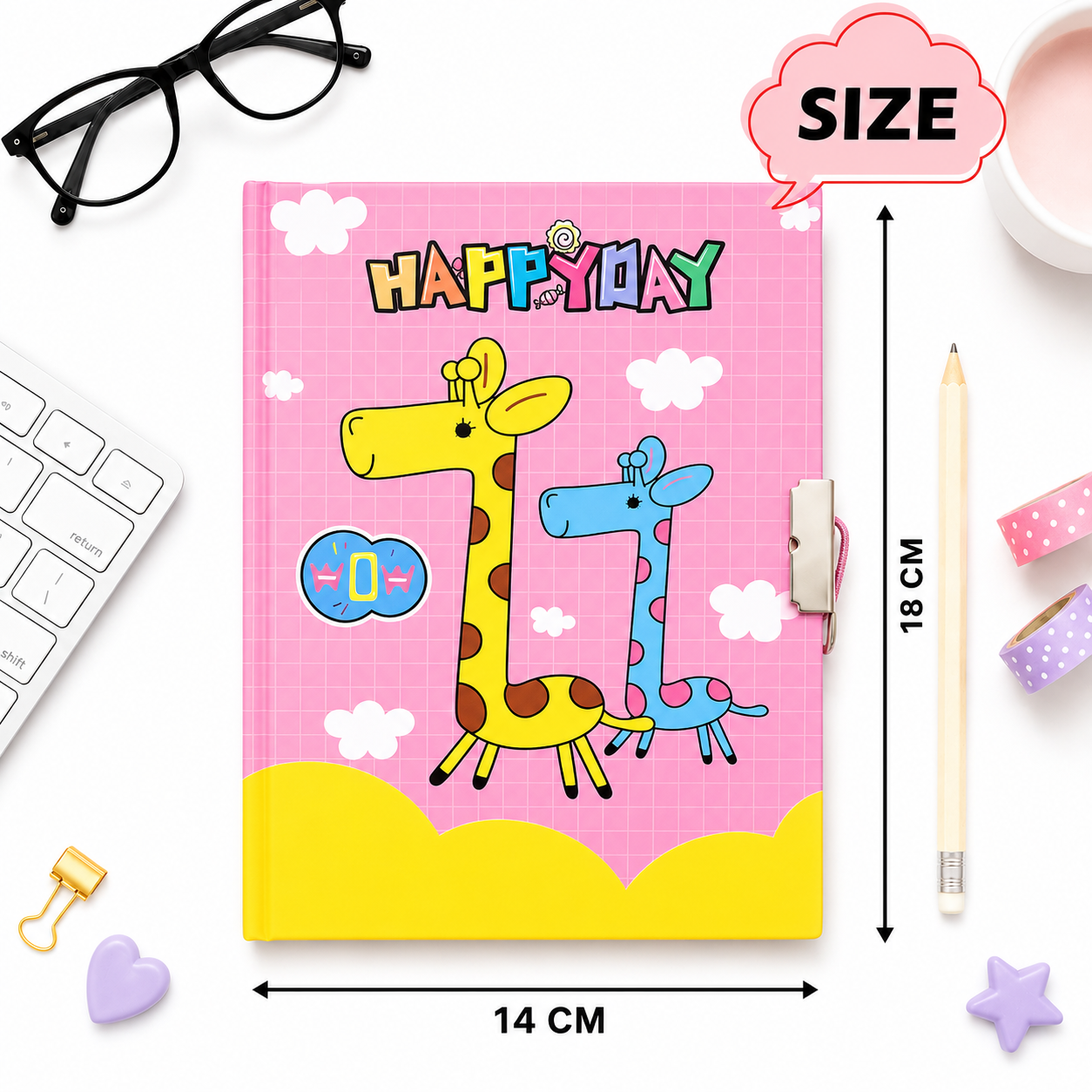 Happy Day Giraffe Magnetic Notebook with Key – Cute Secret Diary Set