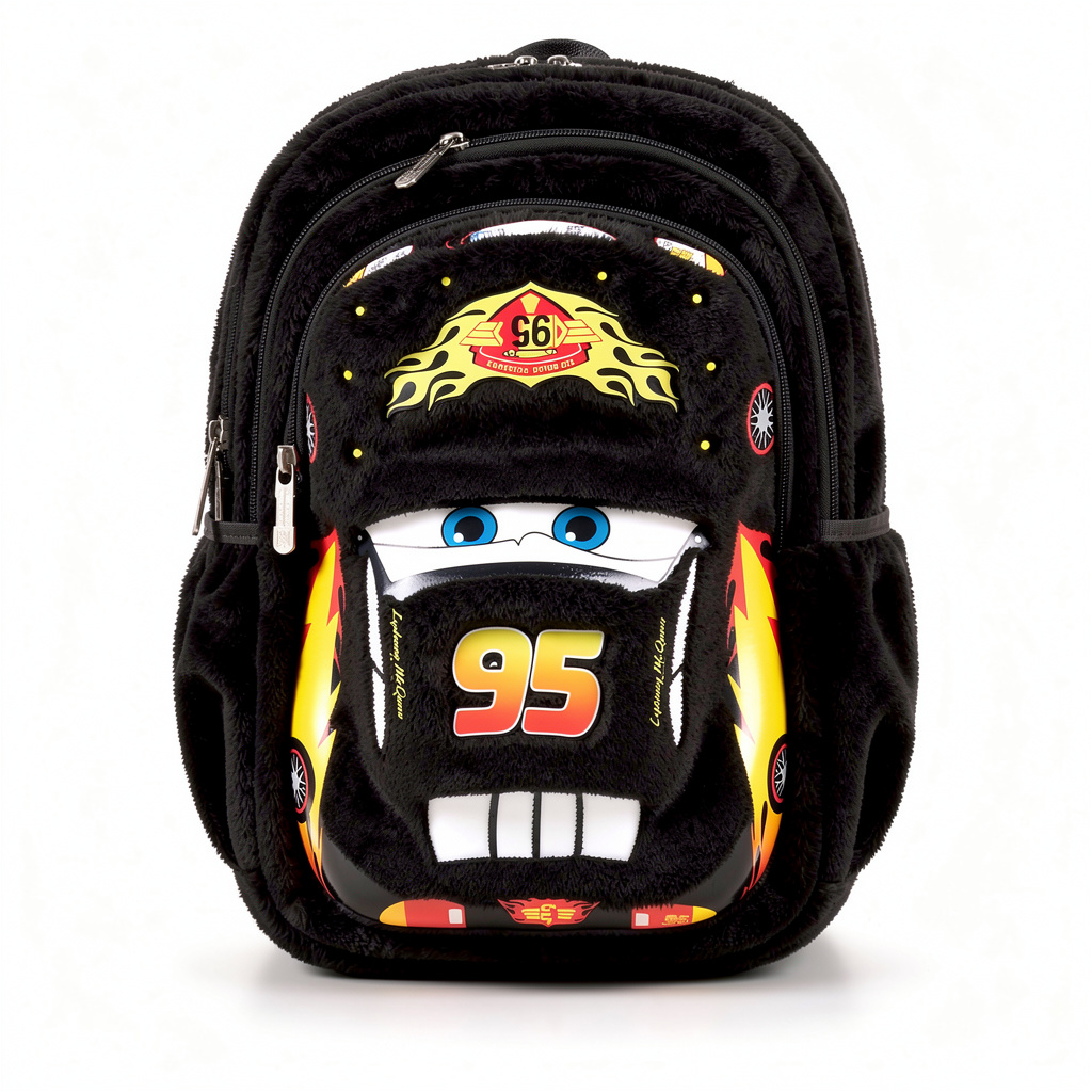 Speed Racer Fluffy School Backpack – 6 Pocket Kids School Bag