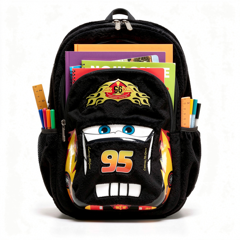Speed Racer Fluffy School Backpack – 6 Pocket Kids School Bag