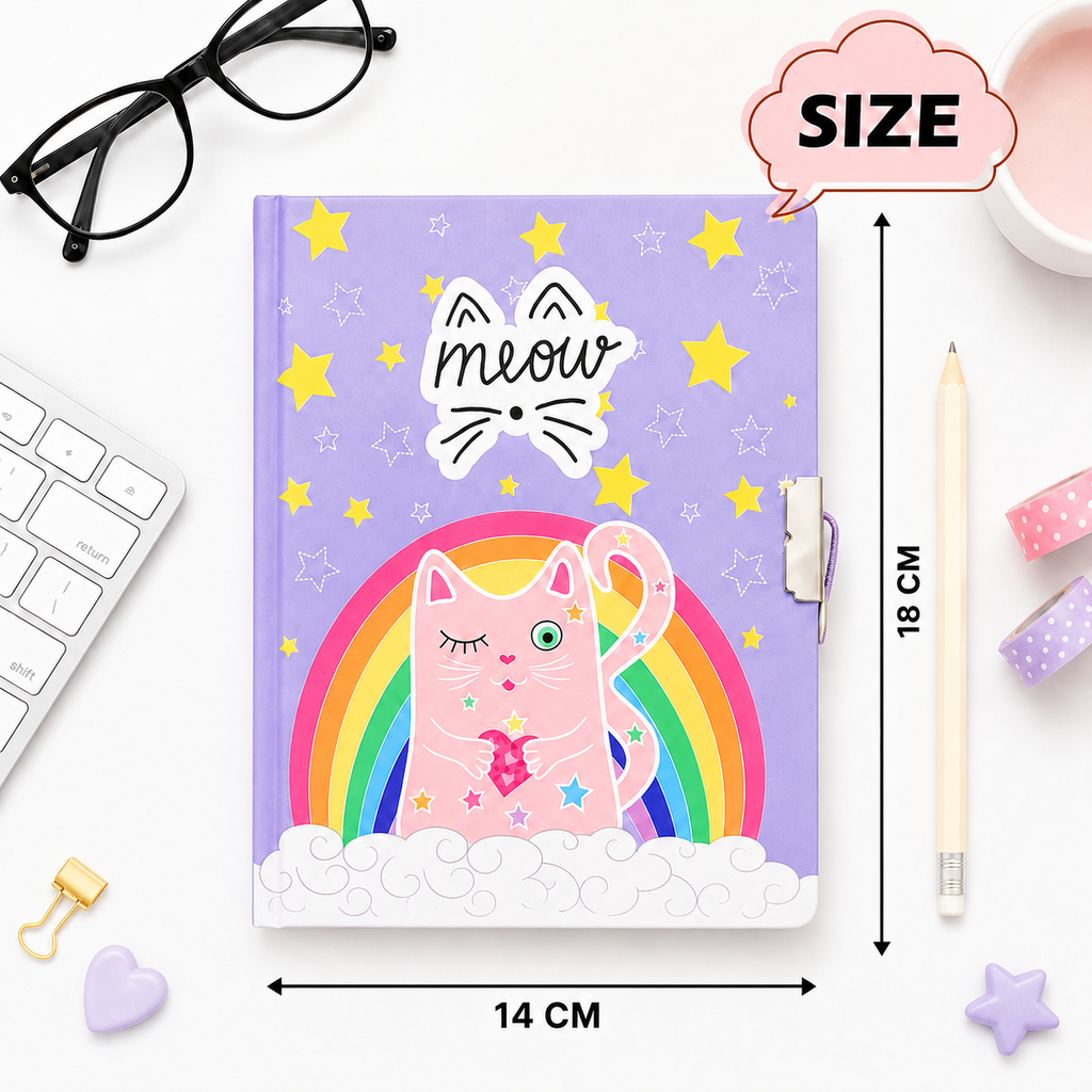 Meow Magic Magnetic Notebook with Key – Cute Cat Secret Diary