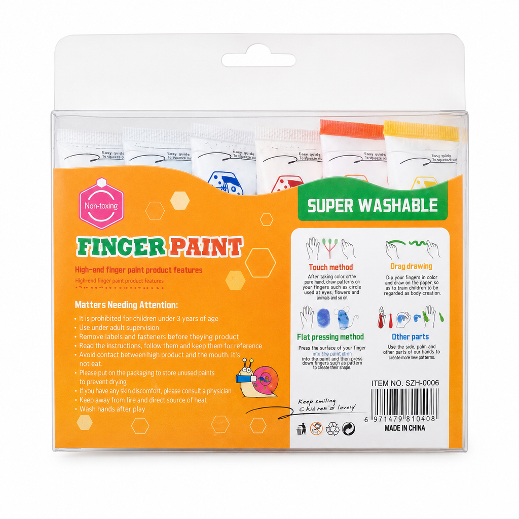 Little Artist Washable Finger Paint Set – 6 Colours Kids Paint Kit