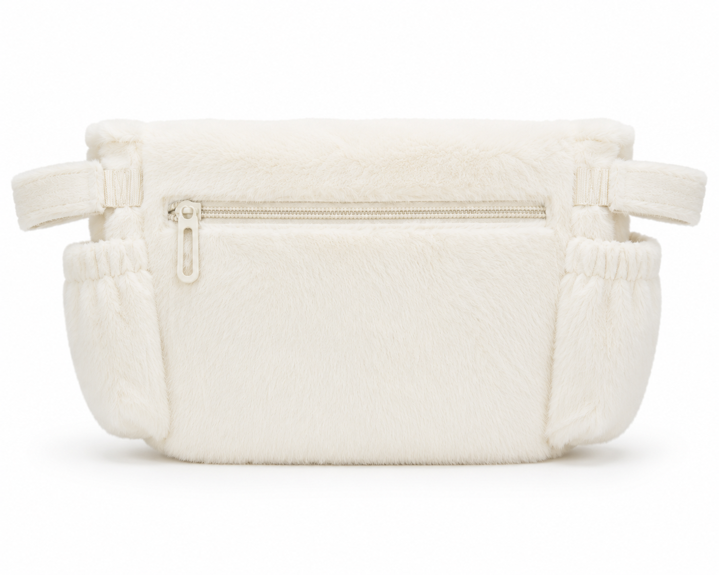 Koi Charm Fluffy Waist Bag – Cream Plush Crossbody Sling Bag
