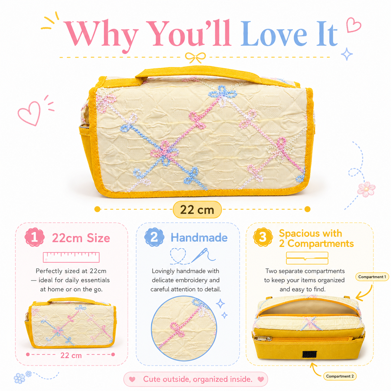 Handmade Embroidered Pouch | 22cm | 4 Designs