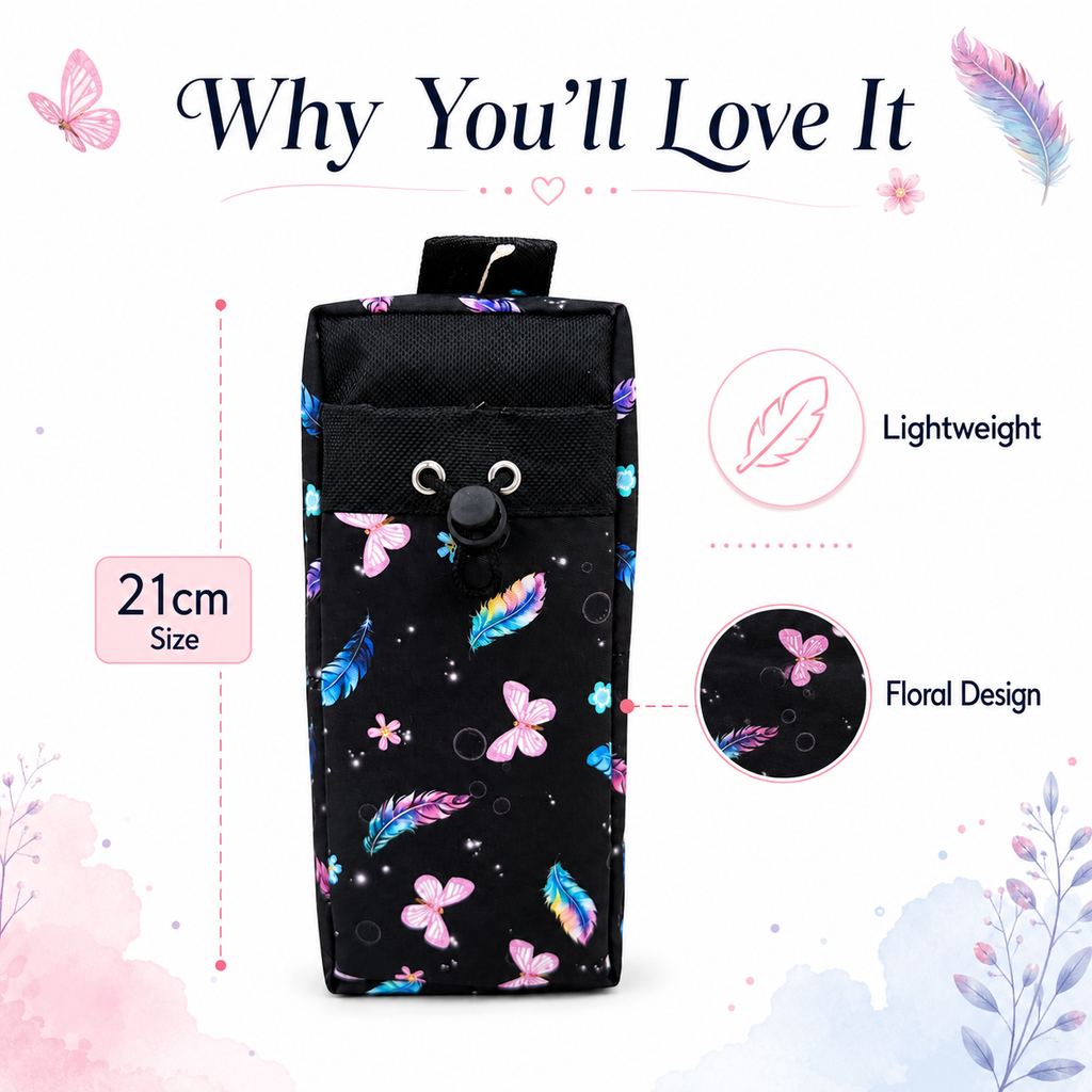 Black Floral Pouch | 21cm